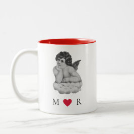 Caneca De Café Em Dois Tons Parceiro Anjo de Cherub Preto Branco Cinto-Vintage