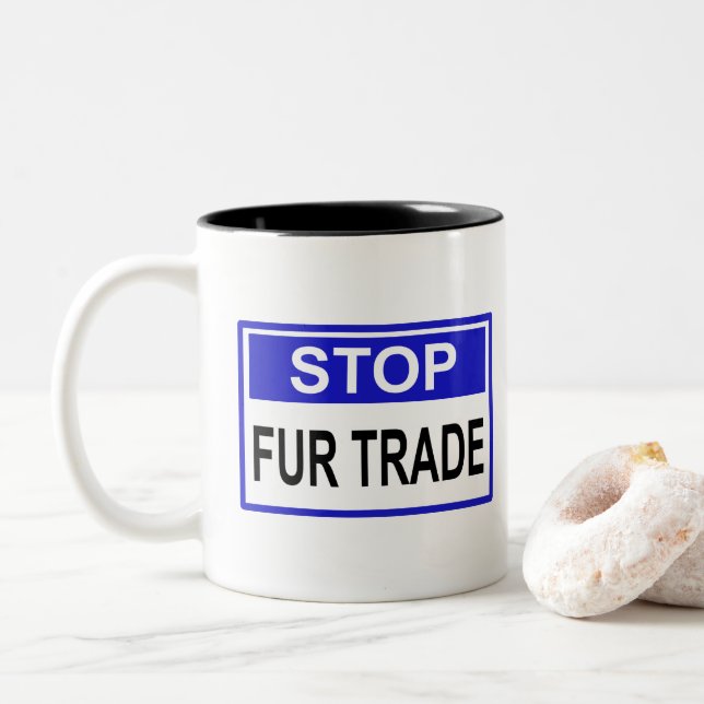 Caneca De Café Em Dois Tons Pare o comércio de peles sinal azul (Com Donut)