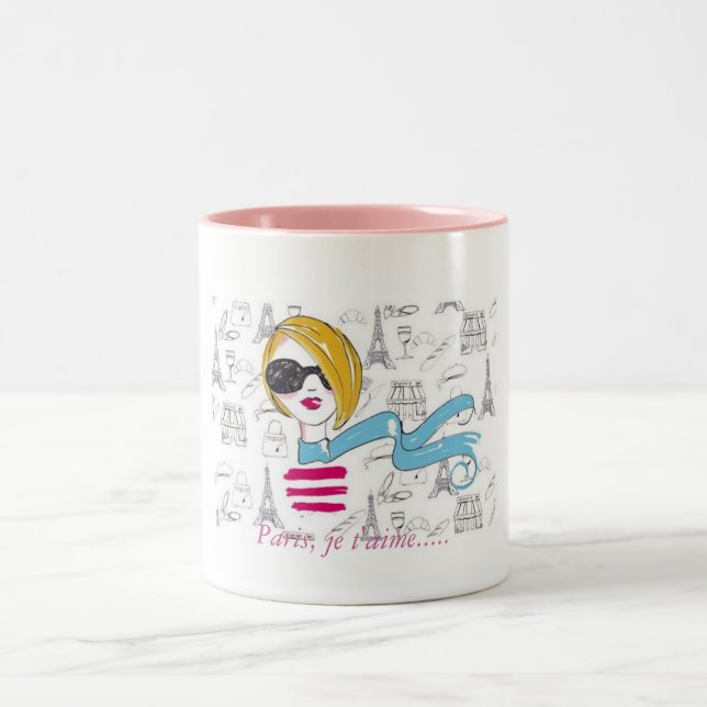 Caneca De Café Em Dois Tons Paris, t'aime do je ..... (Centro)