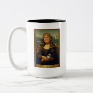 Caneca De Café Em Dois Tons Paródia de Arte Clássica Trump-a-Lisa   Cartum Pol