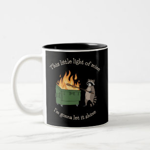 Caneca De Café Em Dois Tons Paródia Divertida de Guaxinim de Saúde Mental Fogo