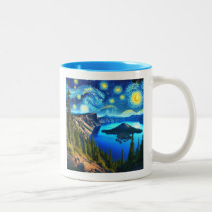 Caneca De Café Em Dois Tons Parque Nacional Crater Lake Noite Estrelada