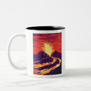 Caneca De Café Em Dois Tons Parque Nacional dos Vulcões do Havaí com KIlauea a