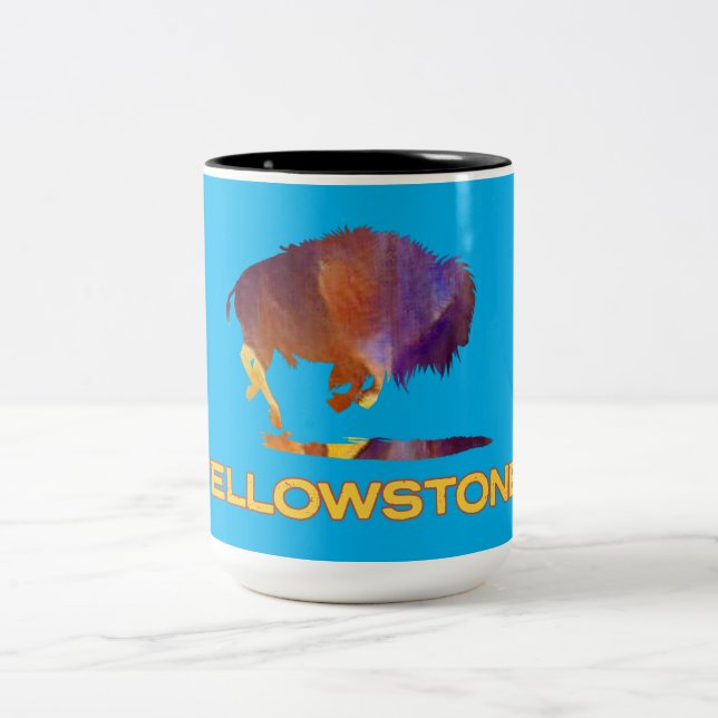 Caneca De Café Em Dois Tons Parque Nacional Yellowstone com urso (Centro)