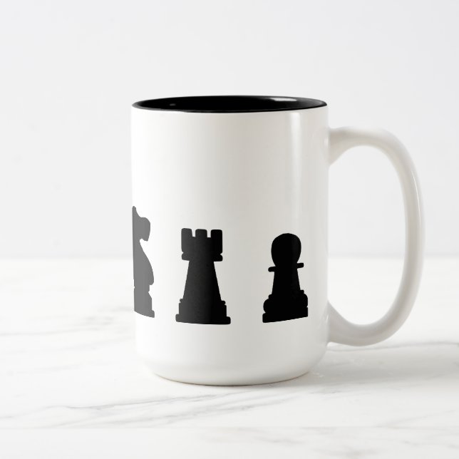 Caneca De Café Em Dois Tons Partes de xadrez pretas no branco (Direita)