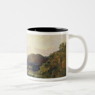 Caneca De Café Em Dois Tons Partido de pesca no Loch Achray, com uma opinião