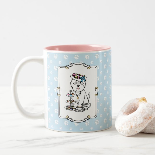 Caneca De Café Em Dois Tons Partido Tea Westie - West Highland White Terrier (Com Donut)