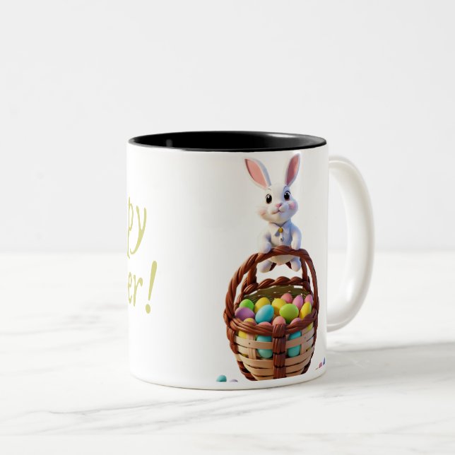 Caneca De Café Em Dois Tons Páscoa, coelho, ovos (Frente Esquerda)