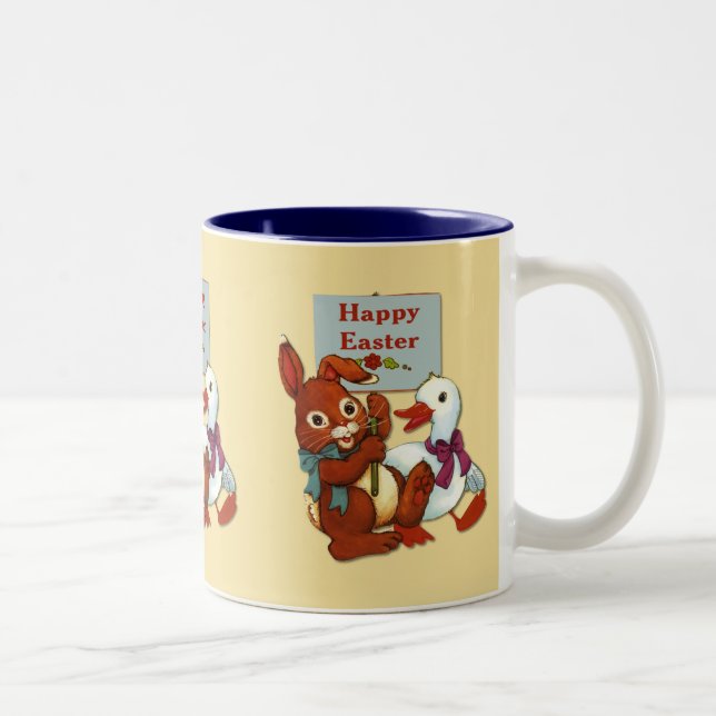Caneca De Café Em Dois Tons Páscoa de Pato e Coelho (Direita)