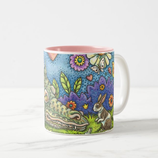 Caneca De Café Em Dois Tons Páscoa DRAGON EM BUNNY TRAIL Fantasy (Frente Esquerda)