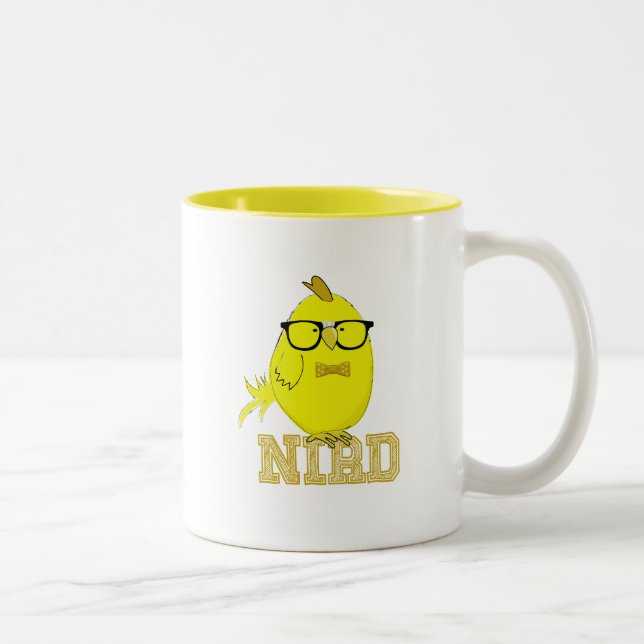 Caneca De Café Em Dois Tons Passarinho Amarelo Fofo Nerd (Direita)