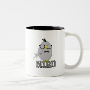 Caneca De Café Em Dois Tons Passarinho Nerd Fofo com Óculos 