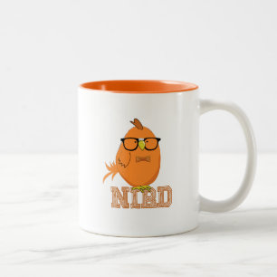 Caneca De Café Em Dois Tons Passarinho Nerd Laranja Fofo