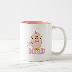 Caneca De Café Em Dois Tons Passarinho Nerd Rosa Fofo com Óculos 