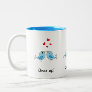 Caneca De Café Em Dois Tons Passarinhos fofos, corações & caligrafia