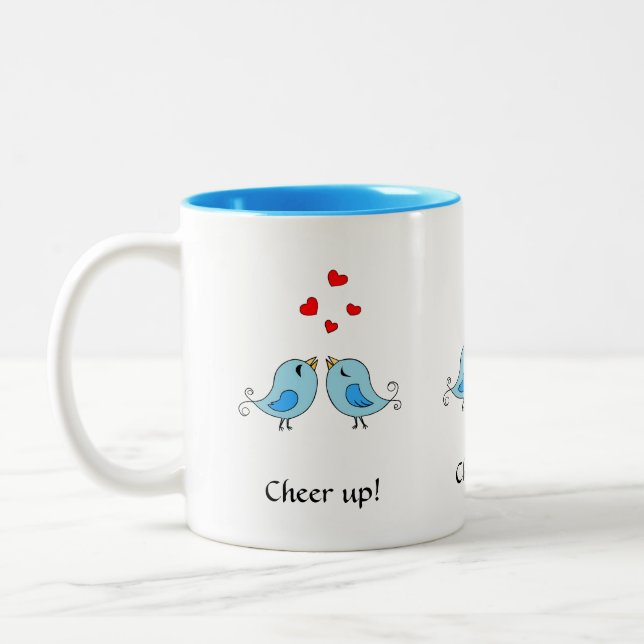 Caneca De Café Em Dois Tons Passarinhos fofos, corações & caligrafia (Esquerda)