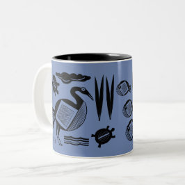 Caneca De Café Em Dois Tons Pássaro antigo, tartaruga, grama, azul com tinta d