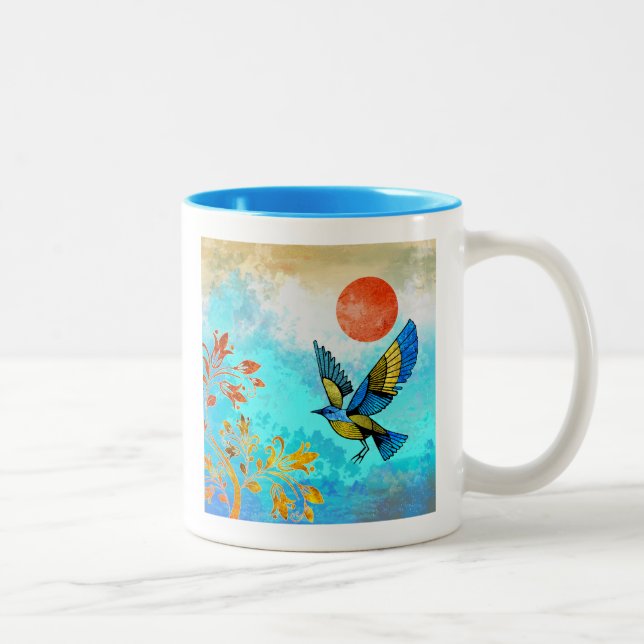 Caneca De Café Em Dois Tons Pássaro Árvore Sol (Direita)