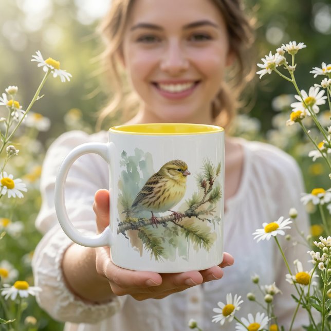 Caneca De Café Em Dois Tons Pássaro Canoro Ensolarado (Criador carregado)