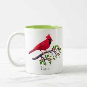 Caneca De Café Em Dois Tons Pássaro Cardeal Vermelho na Ramificação da Árvore