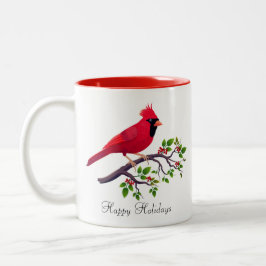 Caneca De Café Em Dois Tons Pássaro Cardinal Vermelho no Galho da Árvore Café