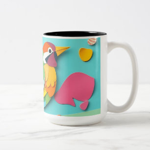 Caneca De Café Em Dois Tons Pássaro Colorido de Papel Colorido