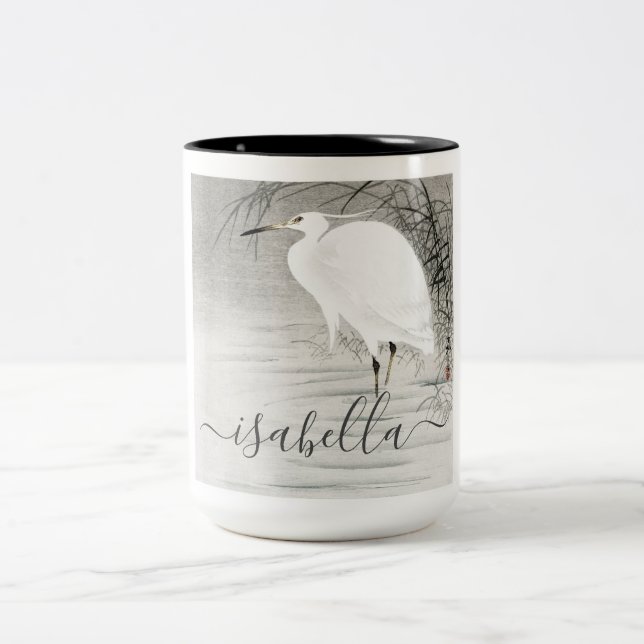 Caneca De Café Em Dois Tons Pássaro Costeiro Egret Personalizado (Centro)