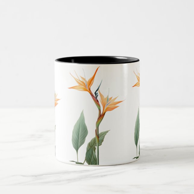 Caneca De Café Em Dois Tons Pássaro de desenho do paraíso (flor) (Centro)