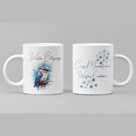 Caneca De Café Em Dois Tons Pássaro de inverno Doce Cozy Aquarela