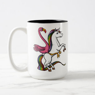 Caneca De Café Em Dois Tons Pássaro do flamingo que monta o unicórnio mágic