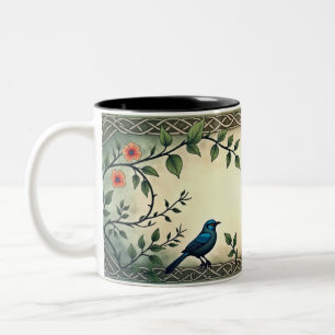 Caneca De Café Em Dois Tons Pássaro e Borboleta