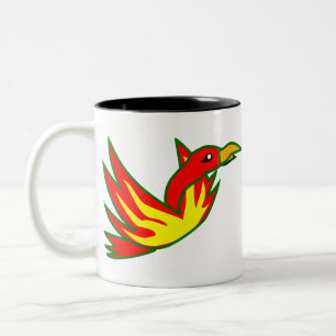 Caneca De Café Em Dois Tons Pássaro Fênix De Fogo Mítico-Fogo Voando