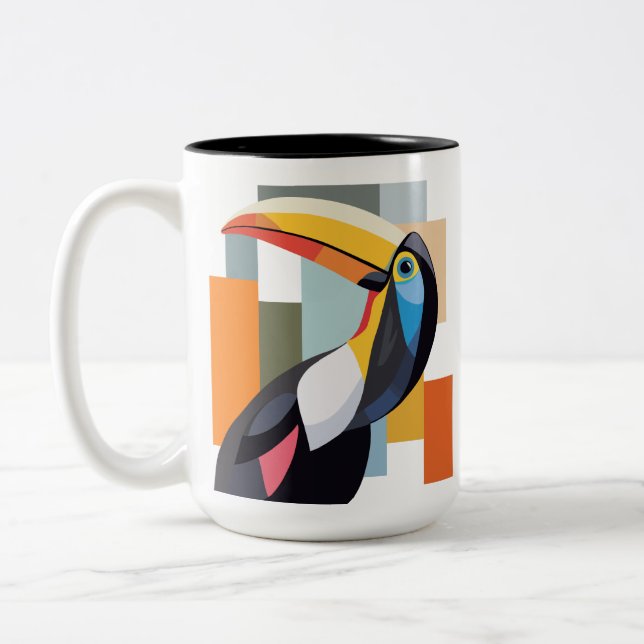 Caneca De Café Em Dois Tons Pássaro Geométrico Colorido (Esquerda)