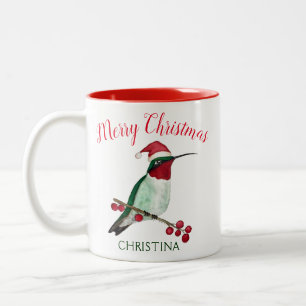 Caneca De Café Em Dois Tons Pássaro Humino de Natal Feliz