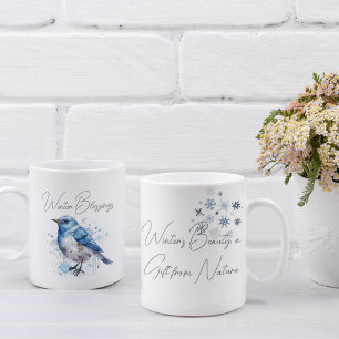 Caneca De Café Em Dois Tons Pássaro Inverno Doce Inspirador Aquarela