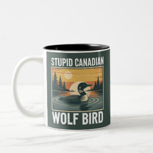 Caneca De Café Em Dois Tons Passaro Lobo Canadense Idiota Animal Sarcástico 