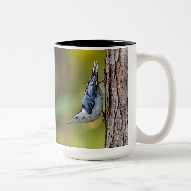 Caneca De Café Em Dois Tons Pássaro, Nuthatch, 2 lados, (Direita)