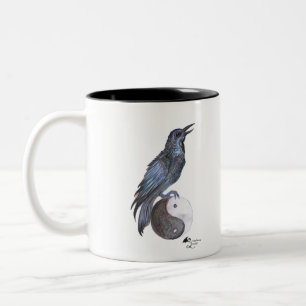Caneca De Café Em Dois Tons pássaro preto de yang do yin do corvo do corvo