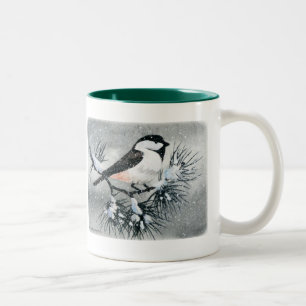 Caneca De Café Em Dois Tons Pássaro tampado preto do Chickadee ambos os lados