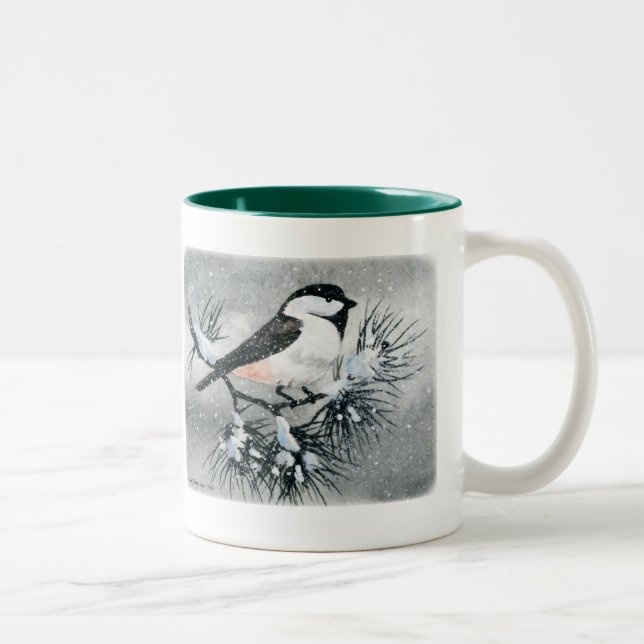 Caneca De Café Em Dois Tons Pássaro tampado preto do Chickadee ambos os lados (Direita)