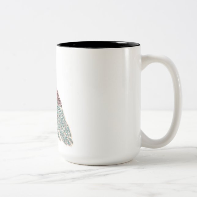 Caneca De Café Em Dois Tons Pássaro vermelho com flores azuis (Direita)