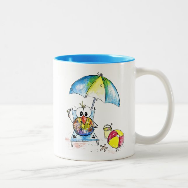 Caneca De Café Em Dois Tons Pássaro Whimsical na Praia (Direita)