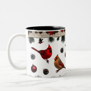 Caneca De Café Em Dois Tons Pássaros Cardinal Clássicos Nordic Knit Duas-Tons