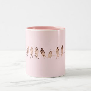 Caneca De Café Em Dois Tons Pássaros De Cobre Rosa Simples, Falso, Em Design D