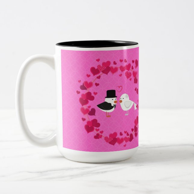 Caneca De Café Em Dois Tons Pássaros do Amor em um Namorados (Esquerda)