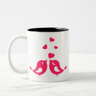 Caneca De Café Em Dois Tons Pássaros do Amor Se Juntam: Café Romântico-Casal
