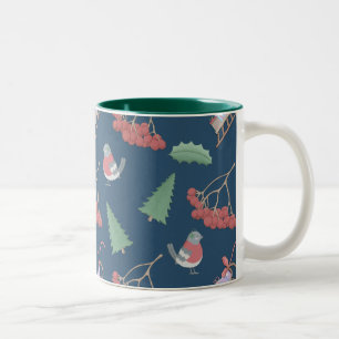 Caneca De Café Em Dois Tons Pássaros e trenós do Natal azuis