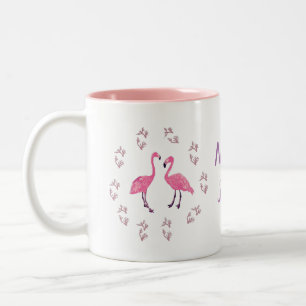 Caneca De Café Em Dois Tons Pássaros Flamingo Rosa