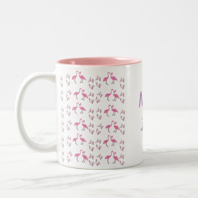 Caneca De Café Em Dois Tons Pássaros Flamingo Rosa (Esquerda)