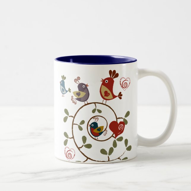 Caneca De Café Em Dois Tons Pássaros Folkart (Direita)